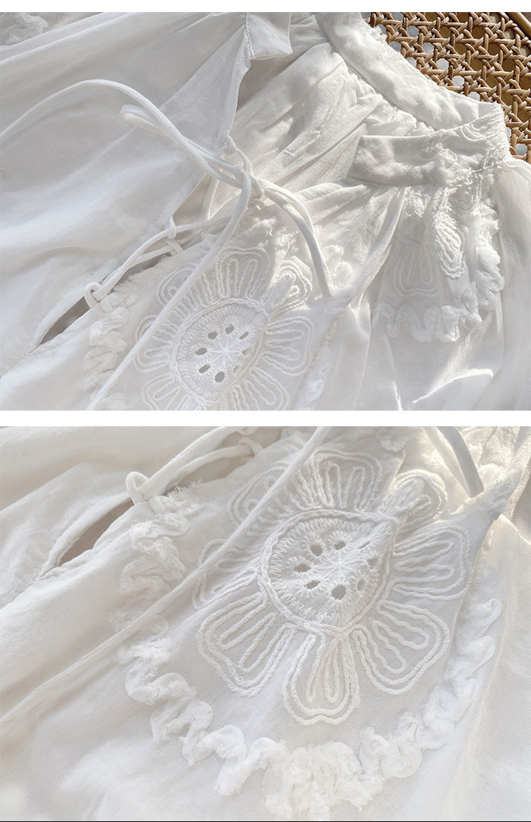 Pure Cotton Embroidered V-Neck A-Line Dress