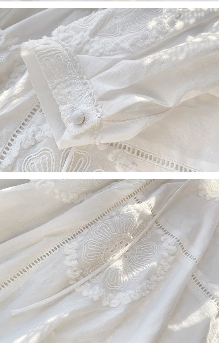 Pure Cotton Embroidered V-Neck A-Line Dress