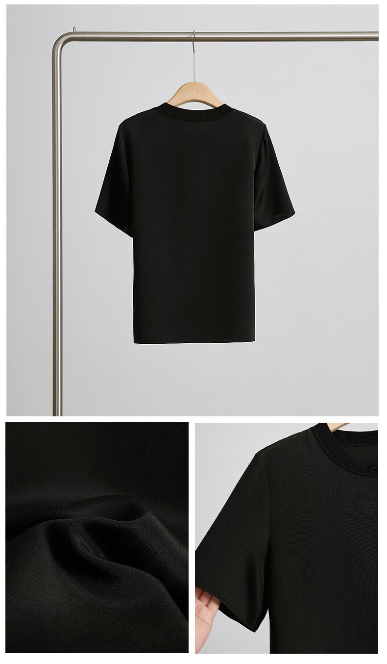 Crew Neck Loose-Fit Pleated T-Shirt
