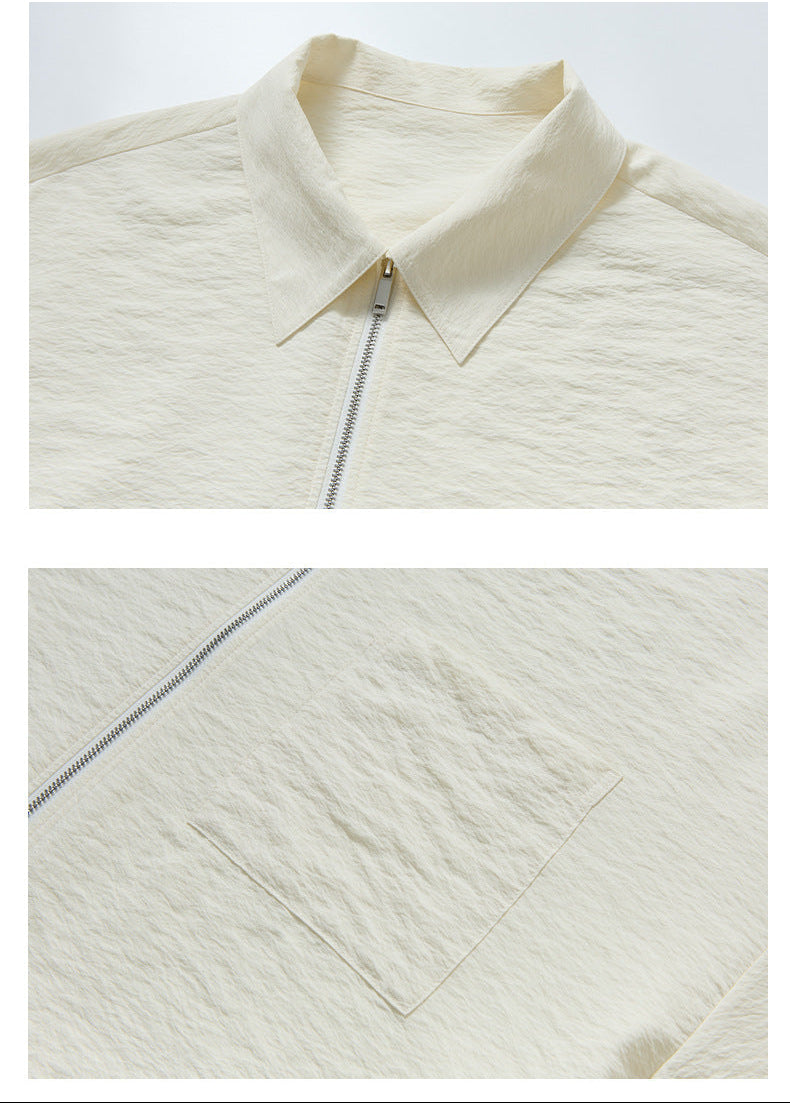 Loose-Fit Polo-Collar Zip Shirt