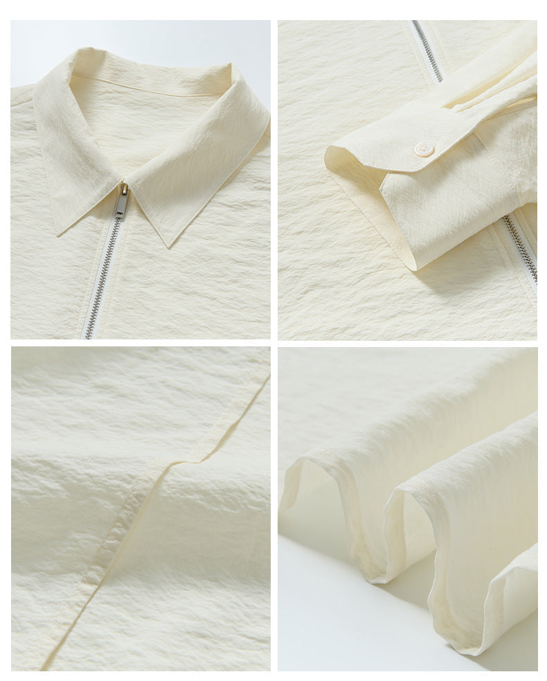 Loose-Fit Polo-Collar Zip Shirt